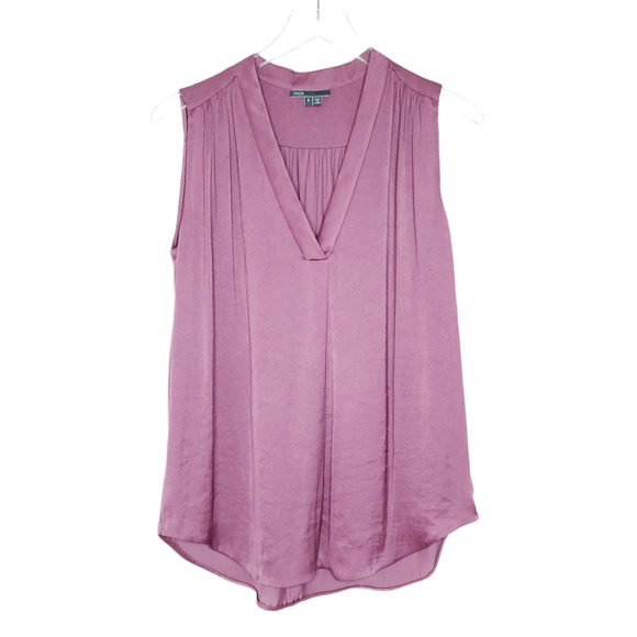 Vince Shirred Shoulder Blouse S Pink Sleeveless Baggy V-Neck Preppy - Picture 1 of 9